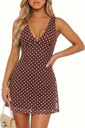 Wenrine Womens Summer Polka Dot Mini Dress Mesh Sexy V Neck Going Out Dress