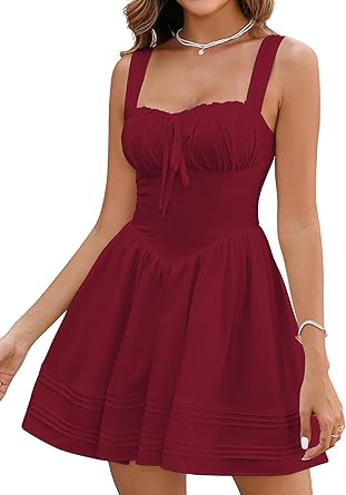 Women Summer Mini Graduation Homecoming Corset Short Dress | Square Neck A Line Flowy Cute Sundresses, Casual Vacation Party Milkmaid Dresses 2026