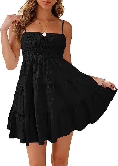 Spaghetti Strap Sleeveless Smock Cami Mini Dress Swing Sundresses For Women