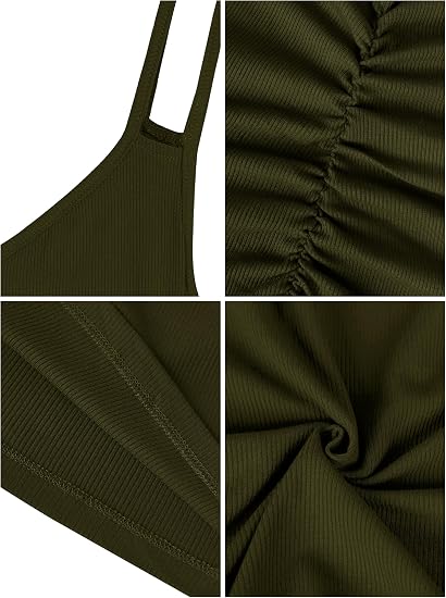 Women's V Neck Sleeveless Ruched Bodycon Sundress Summer Casual Mini Cami Dress